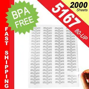 (2,000 Sheets; 160,000 Labels), Same Size as Avery© 5167, 80-UP, Return Address Labels, (0.5" x 1-3/4") -- BPA Free!