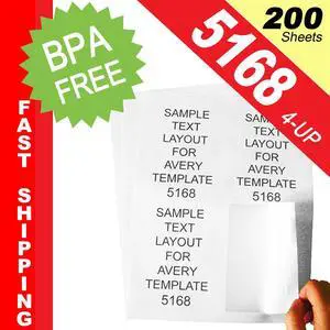 (200 Sheets; 800 Labels), Same Size as Avery© 5168, 4-UP, Shipping Labels (3.5" x 5") -- BPA Free!