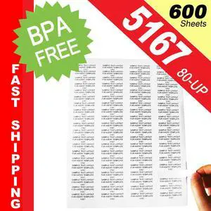 (600 Sheets; 48,000 Labels), Same Size as Avery© 5167, 80-UP, Return Address Labels, (0.5" x 1-3/4") -- BPA Free!