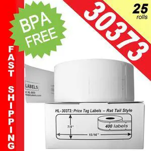 DYMO-Compatible 30373 Pricetag Labels (7/8" x 15/16") -- BPA Free! (25 Rolls; 400 Labels per Roll)