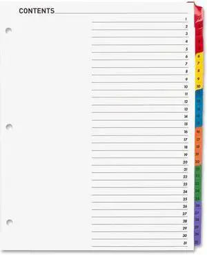 Index Dividers W/Table Of Contents, 1-31, 31 Tabs/ST, Multi
