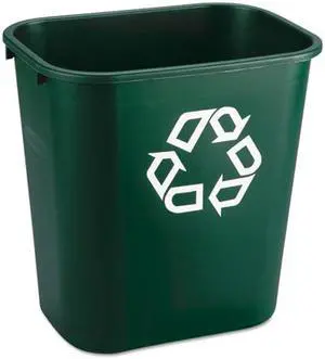 RUBBERMAID FG295606GRN Rectangular Desk-Side Wastebasket 28 qt., Plastic, Green