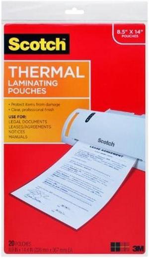 Scotch Thermal Laminating Pouches, Clear, 8.5" x 14" (Legal Size), 20/Pack