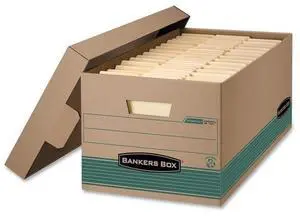 Fellowes 1270101 Stor/File Extra Strength Storage Box, Letter, Lift-Off Lid, Kft/Green, 12/Carton