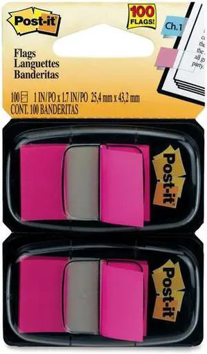 3M 680BP2 Standard Tape Flags in Dispenser  Bright Pink  100 Flags per Dispenser