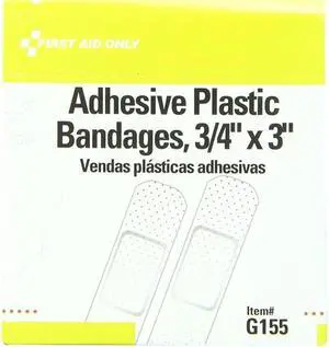 Adhesive Bandage, Plastic, 3/4x3In, PK100 FIRST AID ONLY G155