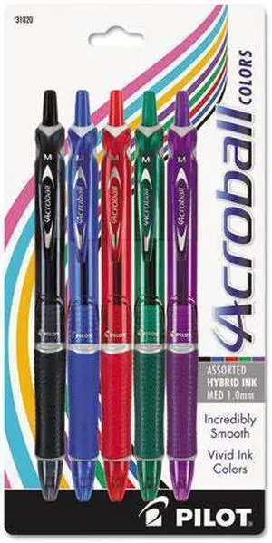 Pilot Acroball Colors Ball Point Pen 1mm Black/Blue/Green/Purple/Red 5/Pack 31820