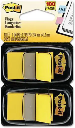 3M 680YW2 Standard Tape Flags in Dispenser  Yellow  100 Flags per Dispenser - OEM
