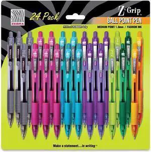 Zebra Z-Grip Retractable Ballpoint Pen Assorted Ink Medium Point 24/Pack 12271