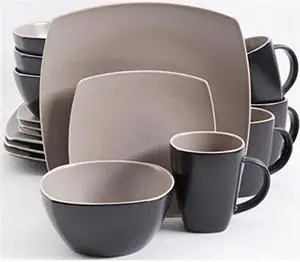 Gibson Home Soho Lounge Matte 16 Piece Dinnerware Set, Taupe/Black