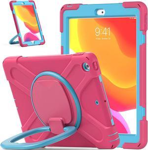 iPad 10.2 7th 8th Gen Case, Heavy Duty Protection Cover with Handle Stand Carrying Shoulder Strap Sling for Apple iPad 10.2" (Pink / Light Blue)