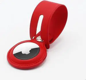 AirTag Holder, Slim Lightweight Protective Cover with Keychain Carabiner for Apple AirTag 2021 (Long Leather Bright Red)