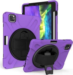 iPad Pro 11 Case 2018/2020, Shockproof Heavy Duty Case Cover Stand Hand Strap for Apple iPad Pro 11-inch 1st 2nd Gen [Shield Purple]