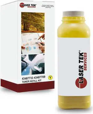 Laser Tek Services ® Yellow Toner Refill Kit with reset chip for the Okidata C8600 C8800 43487733 43487709