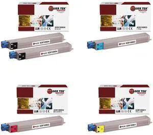Laser Tek Services Compatible Toner Cartridge Replacement for Okidata C9600 42918904 42918903 42918901 42918902 Works with Okidata C9600 C9800 C9850 Printers (Black, Cyan, Magenta, Yellow, 5 Pack)