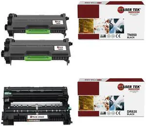 Laser Tek Services Compatible Toner Cartridge and Drum Unit Replacement for Brother TN-850 DR-820 Works with Brother DCPL5500DN, HLL5000D L5100DN, MFCL5700DW Printers (2 TN850, 1 DR820) - 3 Pack
