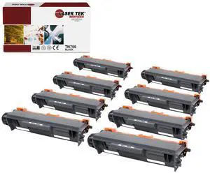 Laser Tek Services Compatible Toner Cartridge Replacement for Brother TN-750 Works with Brother HL5440D 5450DN, MFC8510DN, DCP8110DN Printers (Black, 8 Pack) - 8,000 Pages