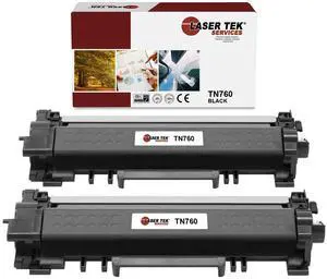 Laser Tek Services Compatible High Yield Toner Cartridge Replacement for Brother TN-760 Works with Brother HLL2350DW L2370DW, DCPL2550DW, MFCL2710DW Printers (Black, 2 Pack) - 3,000 Pages