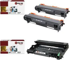 Laser Tek Services Compatible Toner Cartridge and Drum Unit Replacement for Brother TN-750 DR-720 Works with Brother HL5440D 5450DN, MFC8510DN, DCP8110DN Printers (2 TN750, 1 DR720) - 3 Pack