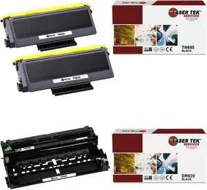 Laser Tek Services Compatible Toner Cartridge and Drum Unit Replacement for Brother TN-650 DR-620 Works with Brother DCP8080DN, HL5340D 5370DW, MFC8480DN Printers (2 TN650, 1 DR620) - 3 Pack