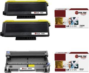 Laser Tek Services Compatible Toner Cartridge and Drum Unit Replacement for Brother TN-580 DR-520 Worls with Brother DCP8060, HL5240 5250, MFC8460N 8660DN Printers (2 Toner, 1 Drum, 3 Pack)