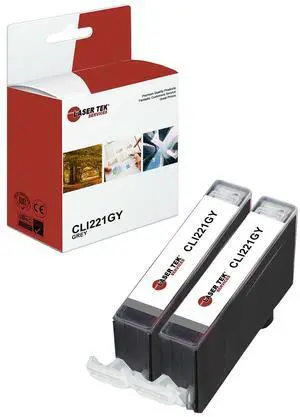 Laser Tek Services Compatible High Yield Ink Cartridge Replacement for Canon CLI-221 CLI221GY Works with Canon Pixma iP3600 iP4600, MP540 MP560, MX860 Printers (Grey, 2 Pack) - 400 Pages