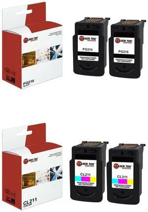 Laser Tek Services Compatible High Yield Ink Cartridge Replacement for Canon PG-210 CL-211 Works with Canon Pixma iP2700 iP2702, MP240 MP280, MX320 MX340 Printers (Black, Tri-Color, 4 Pack)