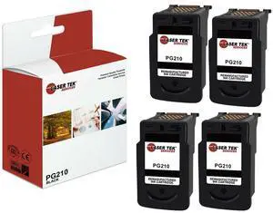 Laser Tek Services Compatible High Yield Ink Cartridge Replacement for Canon PG-210 PG210 Works with Canon Pixma iP2700 iP2702, MP240 MP280, MX320 MX340 Printers (Black, 4 Pack) - 400 Pages