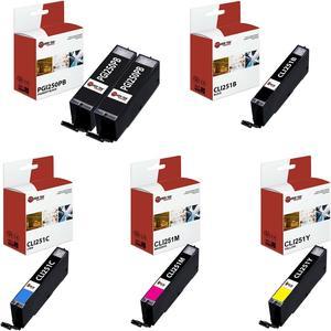 Laser Tek Services® 6 Pack of Canon compatible PGI-250 and CLI-251 inks. (2BK,1k,1C,1M,1Y)