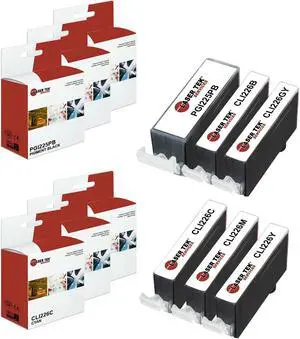 Laser Tek Services® 6 Pack of Canon compatible PGI-225 and CLI-226 inks. (1BK,1k,1C,1M,1Y,1Gy)