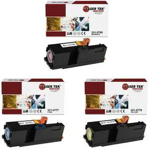 Laser Tek Services Compatible Toner Cartridge Replacement for Dell 1250 331-0777 331-0780 331-0779 Works with Dell 1250C 1350CNW 1355CN, C1760NW C1765NF Printers (Cyan, Magenta, Yellow, 3 Pack)