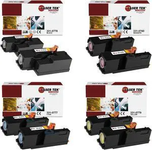 Laser Tek Services Compatible Toner Cartridge Replacement for Dell 1250 331-0778 331-0777 331-0780 331-0779 Works with Dell 1250C 1350CNW 1355CN Printers (Black, Cyan, Magenta, Yellow, 8 Pack)