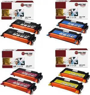 Laser Tek Services Compatible Toner Cartridge Replacement for Dell 330-1198 330-1199 330-1200 330-1204 Works with Dell 3130 3130CN 3130CND Printers (Black, Cyan, Magenta, Yellow, 8 Pack)