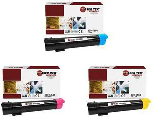 Laser Tek Services Compatible Toner Cartridge Replacement for Dell 5130 330-5850 330-5843 330-5852 Works with Dell 5130CDN Printers (Cyan, Magenta, Yellow,3 Pack)