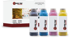 Laser Tek Services ® 4 Pack Toner Refill with reset chips for HP Color LaserJet 3000, Q7560A, Q7561A, Q7562A, Q7563A