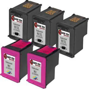Laser Tek Services® HP 901XL Compatible High Yield Replacement Ink Five Pack (3 Black CC654AN and 2 Tri-Color CC656AN)