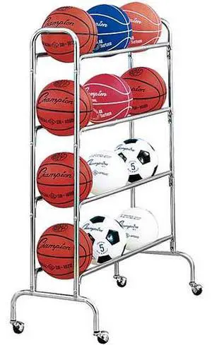 Champion Sports BRC4 Powder-Coated Ball Cart - Metal - 132 lb Capacity - 17 x 41 x 53 - Silver