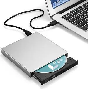 Patazon Mac OS Laptop Computer USB External CD-RW Burner DVD/CD Reader Player with Dual USB Cables Silver