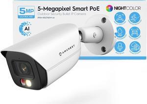 Amcrest AI Bullet IP PoE Camera w/ 49ft Color Night Vision, Security IP Camera Outdoor, Built-in Microphone, Human & Vehicle Detection, 129° FOV, 5MP@20fps IP5M-B1276EW-AI