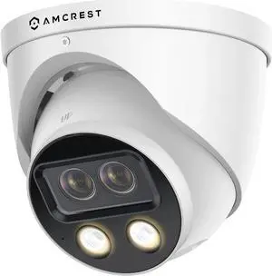 Amcrest Dual-Lens 4K (2 x 2K) AI Outdoor Security Turret IP POE Camera, 8MP (2 x 4MP) @25fps, 0.0002lux@F1.0, 164ft Color Night Vision, Vehicle/Human Detection, Mic, Siren, IP4M-T1044EW-AI