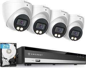 Amcrest 5-Megapixel 8 Channel Full Night Color DVR Security Camera System Recorder, (4) x 5-Megapixel Turret Analog Cameras, Pre-Installed 2TB Hard Drive, AMDV5M8-4TN-W-2TB