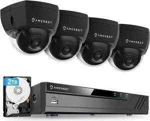 Amcrest 4K 8CH Security Camera System w/ 4K 8CH POE NVR, (4) x 4K (8-Megapixel) Dome POE IP Cameras (3840x2160), Pre-Installed 2TB Hard Drive, NV4108E-IP8M-2493EB4-2TB (Black)