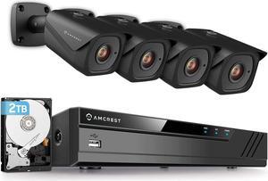 Amcrest 4K Security Camera System w/ 4K 8CH PoE NVR, (4) x 4K (8-Megapixel) IP67 Weatherproof Metal Bullet POE IP Cameras, 2.8mm Lens, Pre-Installed 2TB Hard Drive, NV4108E-IP8M-2496EB4-2TB (Black)
