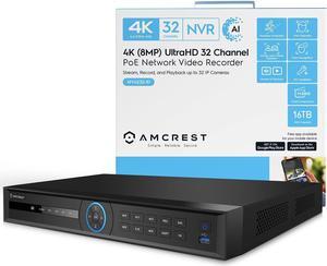 Amcrest 4K 32-Channel AI NVR (16-Port PoE) Smart NVR, Facial Recognition, Facial Detection & Vehicle Detection - Supports 32 x 4K IP Cameras, Supports up to 2 x 16TB HDD (Not Included) NV4232E-16P-EI