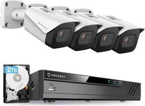 Amcrest 4K Security Camera System w/ 4K (8MP) 8CH PoE NVR, (4) x 4K (8-Megapixel) IP67 Weatherproof Metal Bullet POE IP Cameras, Pre-Installed 2TB Hard Drive, NV4108E-IP8M-2496EW4-2TB (White)