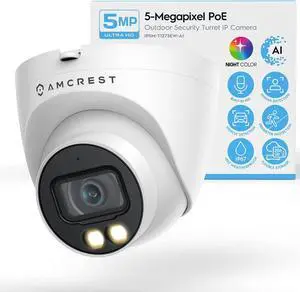 Amcrest Night Color AI Turret IP PoE Camera w/ 98ft Full Color Nightvision, Security IP Camera Outdoor, Built-in Microphone, Human & Vehicle Detection, 98° FOV, 5MP@20fps IP5M-T1273EW-AI (Refurbished)