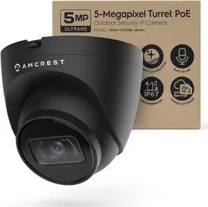 Amcrest 5MP Turret POE Camera, UltraHD Outdoor IP Camera POE with Mic/Audio, 5MP Security Surveillance Cameras, 98ft NightVision, 103° FOV, MicroSD (256GB) Black IP5M-T1179EB-28MM (Refurbished)