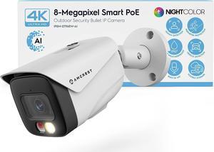 Amcrest UltraHD 4K (8MP) IP PoE AI Camera, FOV 129°, 49ft Color Nightvision, Security Outdoor Bullet Camera, Human & Vehicle Detection, Active Deterrent, 4K @15fps, (REP-IP8M-2796EW-AI) (Refurbished)