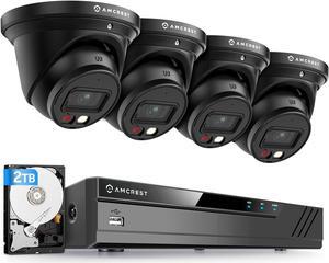 Amcrest 4K Security Camera System, 4K 8CH PoE NVR, (4) x 4K Night Color Turret POE IP Cameras, Active Deterrent, Pre-Installed 2TB Hard Drive, NV4108E-2779EB4-2TB (Black)