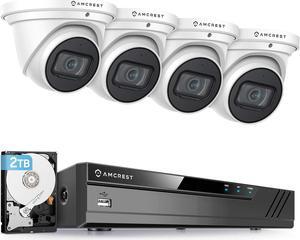 Amcrest 4K POE Security Camera System with 4K 8Ch PoE NVR (4) x 4K (8 Megapixel) Turret IP POE Cameras (3840x2160) Pre Installed 2TB Hard Drive NV4108E-IP8M-T2599EW4-2TB